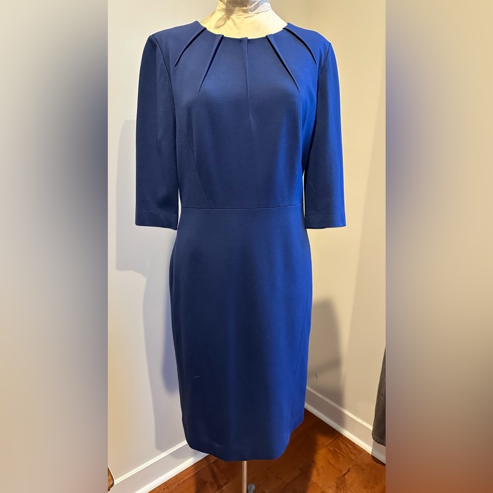 Blue Ponte Knit Tailored Sheath Dress